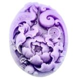 A Beautiful Ornate Purple Jade Decorative Bird and Floral Pendant. 6cm