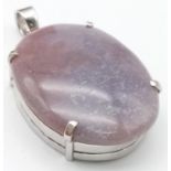An Oval Cut Corundum Agate set in 925 Silver Pendant. 70ct. W-26.80g. 6cm. Comes with a presentation