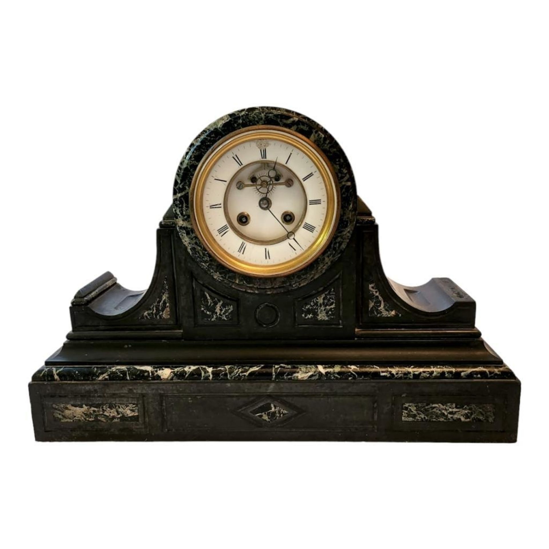 A Victorian Slate Mantel Clock with Eight Day French Bell Strike Movement and Visual Escapement. - Bild 2 aus 13