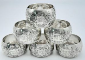 Six Antique Sterling Silver Decorative Napkin Holders. Hallmarks for Birmingham 1912. Makers mark of