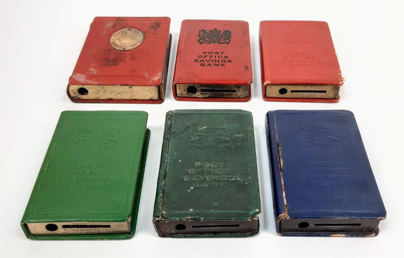 Six Vintage Post Office Metal Piggy Bank Boxes. No keys. 12 x 9cm largest box.