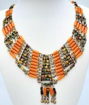 A vintage North African Bedouin beaded necklace from the North Sahara region of Egypt.