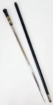 A Rare Antique Carved Bone and Hardwood, Lion Pommel, Sword Stick. 102cm Length.