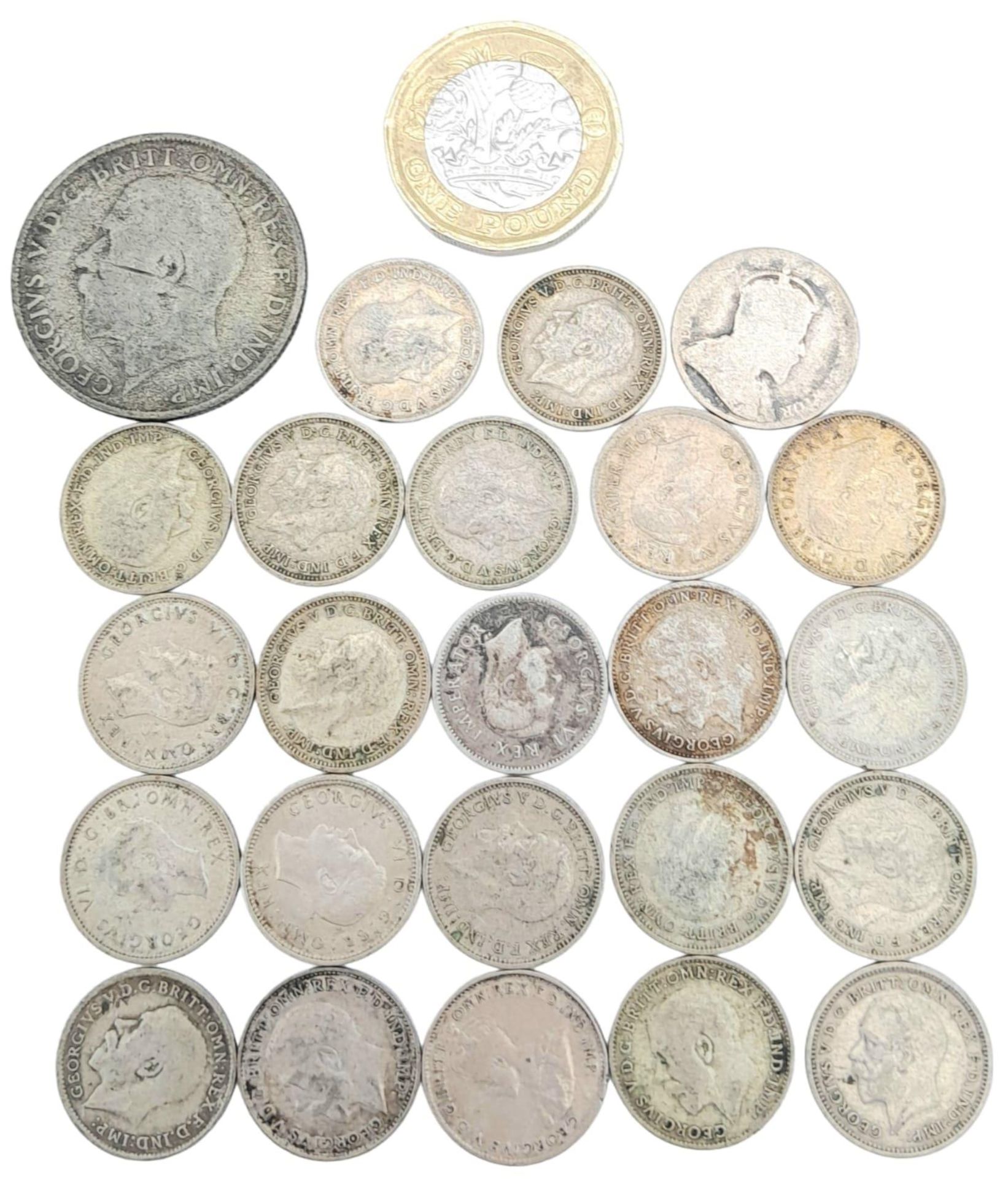 A Parcel of Pre-1947 Silver Coins Dated 1920-1941. Comprising 23x Silver 3 Pence Coins and 1 x 2 - Image 2 of 3