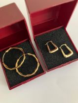 2 x pairs 9 carat GOLD EARRINGS.To include 9 ct GOLD HOOPs with ROPE TWIST DETAIL.Together with a