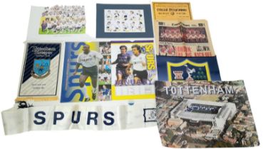 A MIXED LOT OF SPURS MEMORABILIA TO INCUDE A SIGNED CALENDER FROM 1998 AND 1999 , A SIGNED CLUB