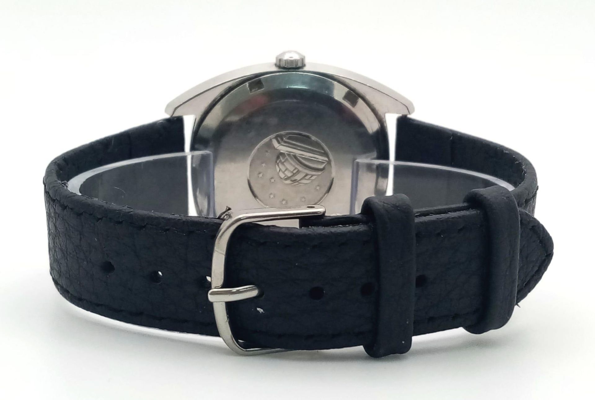 A Vintage Automatic Omega Constellation. Black leather strap. Stainless steel case - 36mm. Grey dial - Image 6 of 7