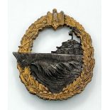 3rd Reich Kriegsmarine Destroyer Badge. Maker S.H u & Co.