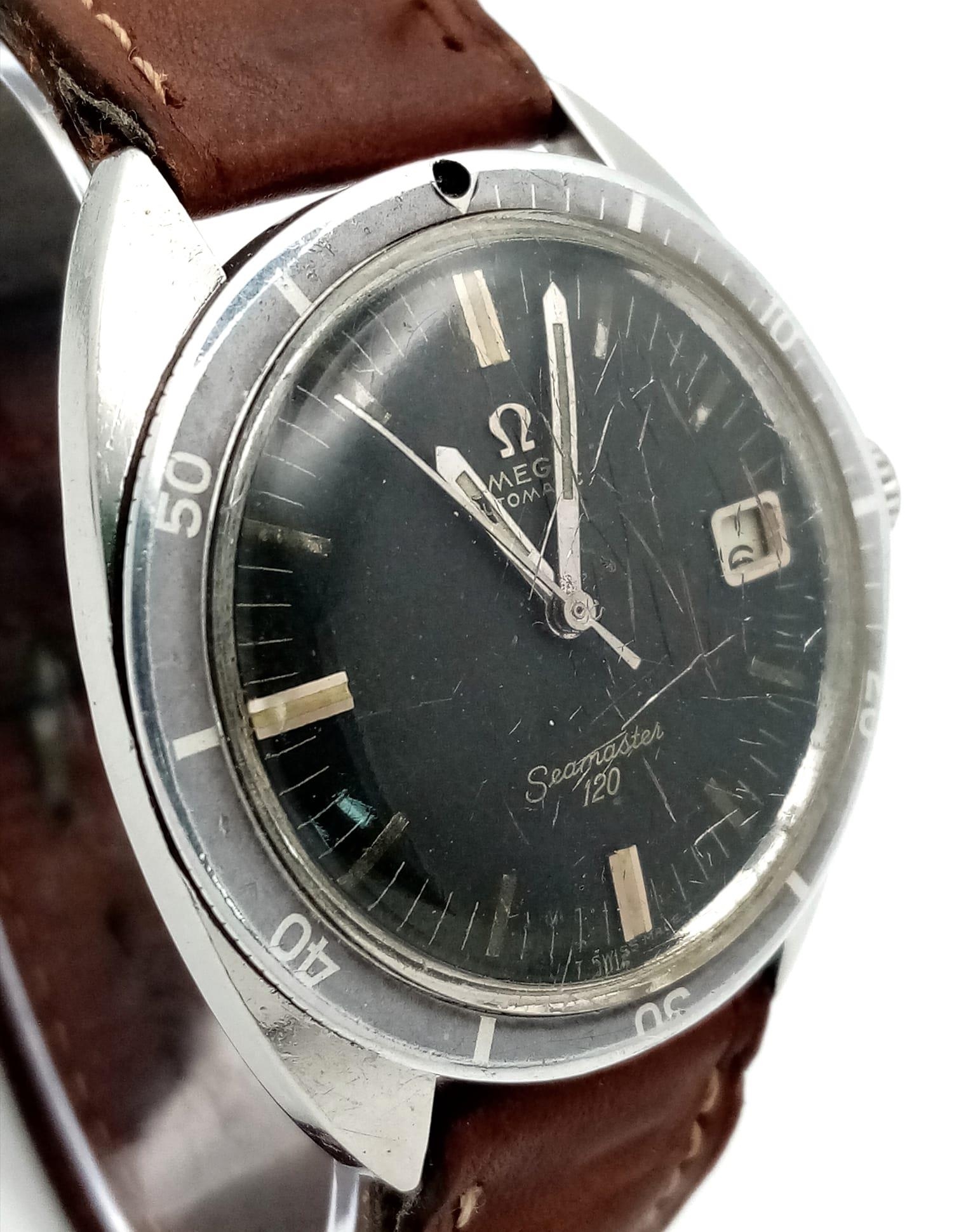 A Vintage Omega Seamaster Gents Watch. Brown leather strap. Stainless steel case - 37mm. Black - Image 4 of 8