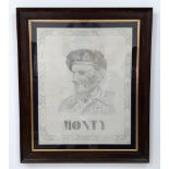 A Rare and Unique, WW2 Original Dated 1945, Hand Drawn Framed and Glazed Drawing of Field Marshal