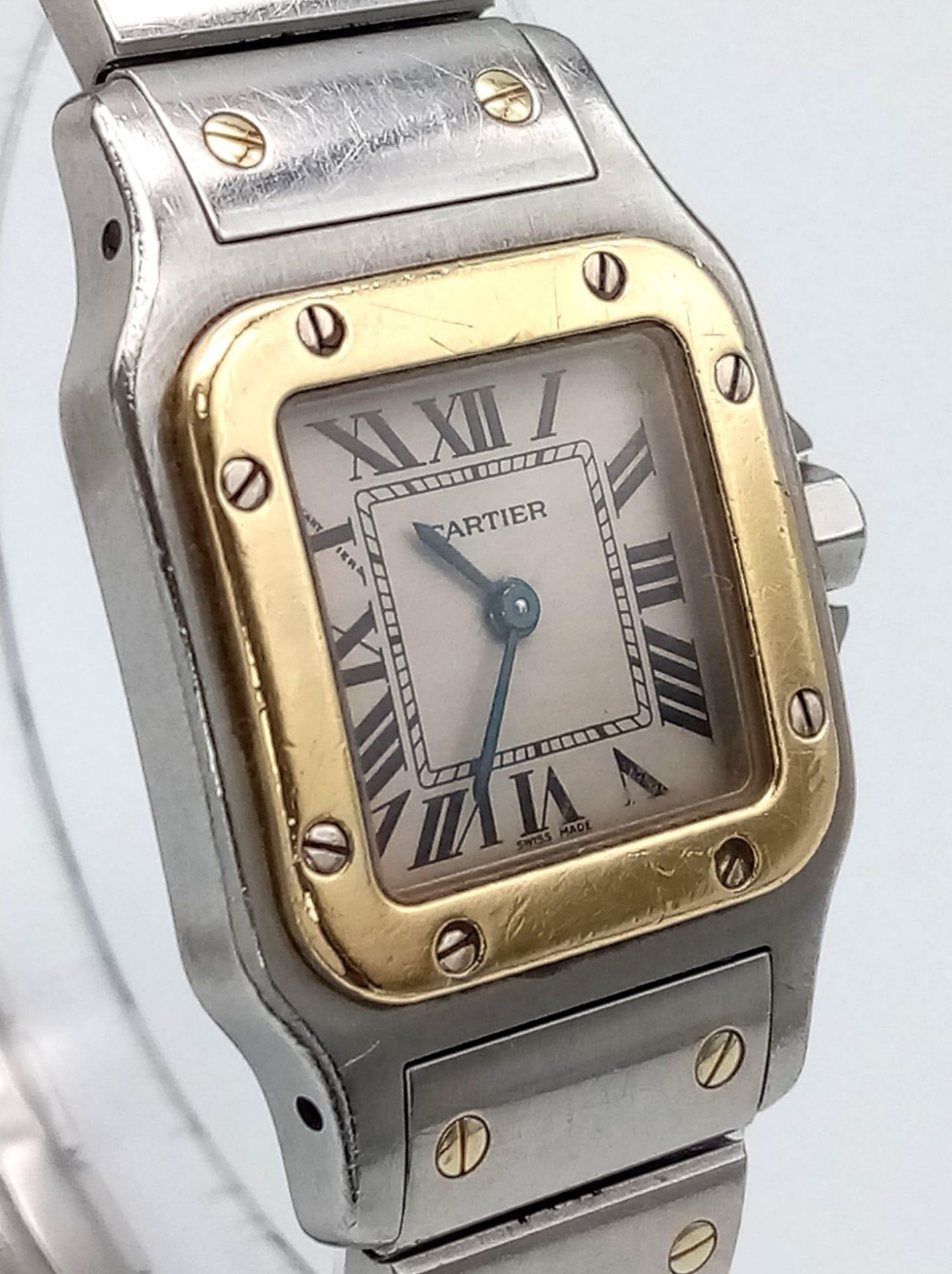 A Cartier Bi-Metal Santos Quartz Ladies Watch. Stainless steel bracelet with gold screws. Bi-metal - Image 3 of 9