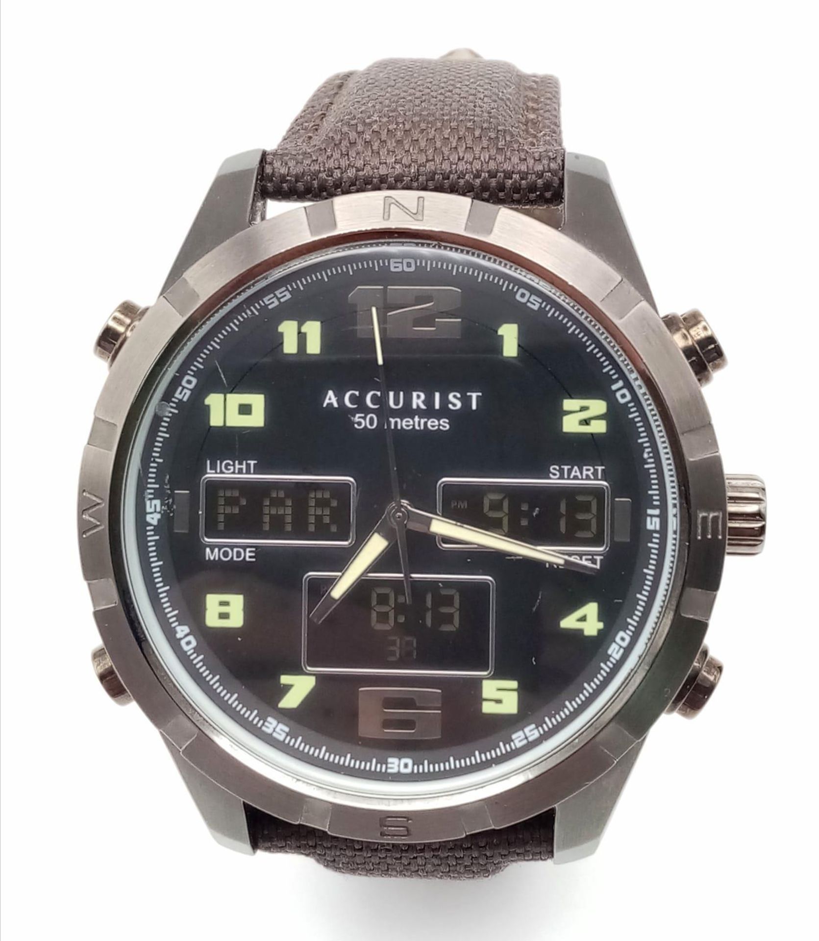 An Excellent Condition Accurist Model 7232 Men’s Digital and Analogue Watch. Bronze Tone. 48mm - Image 2 of 7