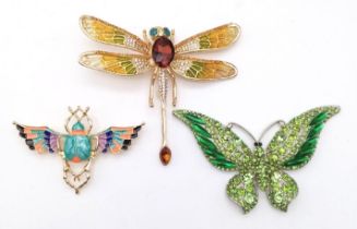 A Parcel of Three Highly Decorative Stone Set Large Brooches Comprising; 1) An Egyptian Revival