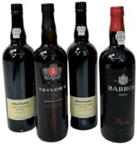 Four Bottles of Port: 2 x Grahams Crusted - 2012 and 2013 (75cl), Taylors First Estate (75cl), and a