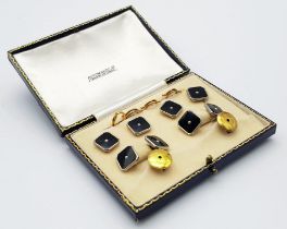 A COMPLETE SET OF VINTAGE EVENING DRESS SHIRT STUDS BY AUSTIN REED OF REGENT STREET , LONDON. IN THE