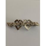 Lovely Antique SILVER SWEETHEART BROOCH, Having Twin Hearts and Swallow detail. Hallmark for