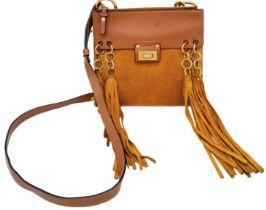 A Chloe Brown and Mustard 'Jane' Shoulder Bag. Leather and suede exterior with gold-toned