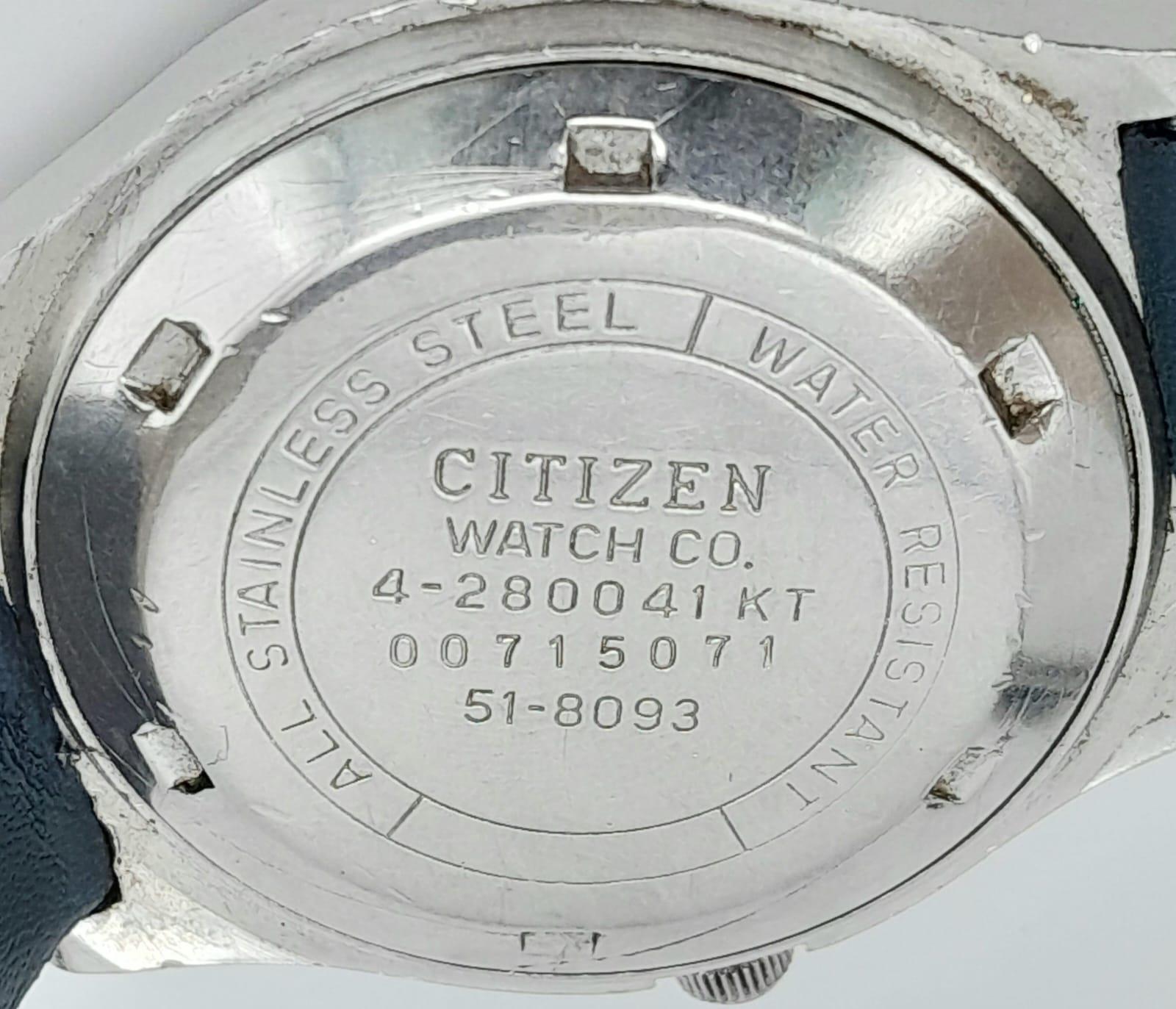 A Vintage Citizen 21 Jewel Automatic Gents Watch. Blue leather strap. Stainless steel case - 36mm. - Image 5 of 6