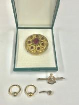 9ct military brooch , with Victorian brooch AF , body piercing jewellery , x1 hallmarked gold