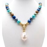 A Head-Turning Multi-Colour South Sea Pearl Shell Necklace with a Baroque Pearl Pendant.