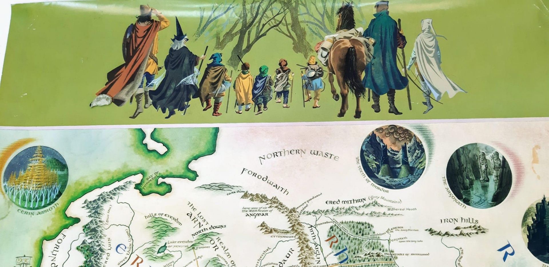 A rare 1970 first trade edition J.R.R.TOLKIEN map of middle earth by Pauline Baynes. Based on the - Image 2 of 6