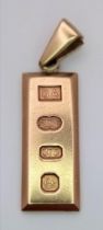 A 9K yellow gold bar pendant 3cm X 1.2cm, 8.1g ref: SH1360I