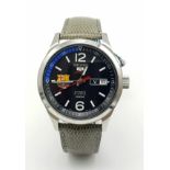 A SEIKO "BARCELONA F.C."AUTOMATIC GENTS WATCH WITH SKELETON BACK , NEVER WORN AS NEW WITH TAGS STILL