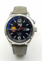 A SEIKO "BARCELONA F.C."AUTOMATIC GENTS WATCH WITH SKELETON BACK , NEVER WORN AS NEW WITH TAGS STILL