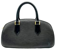 A Louis Vuitton Black 'Jasmin' Handbag. Epi leather exterior with gold-toned hardware, two rolled