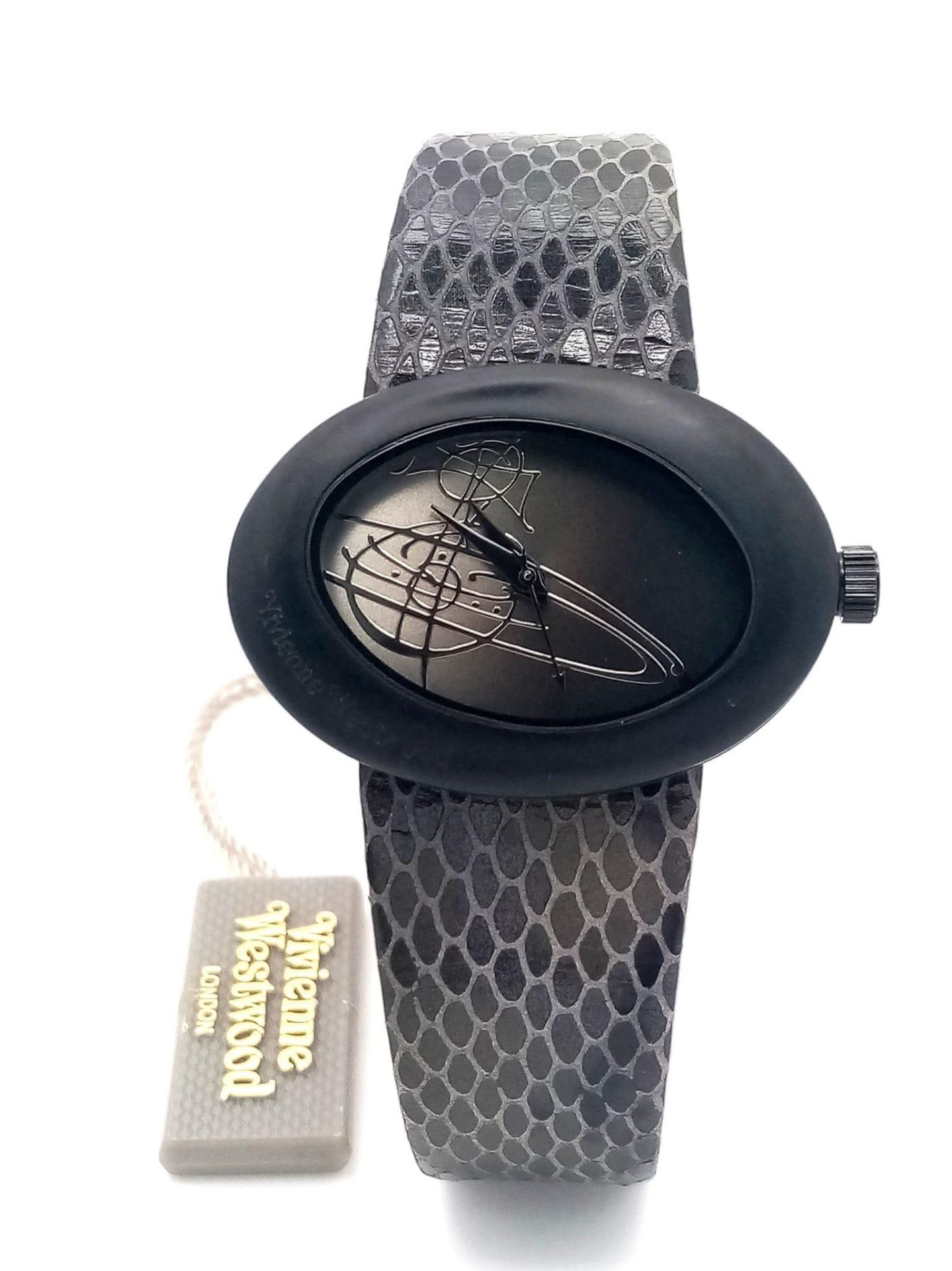 A Vivienne Westwood Oval Cased Quartz Ladies Watch. Grey leather strap. Ceramic oval case - 35mm. In - Bild 2 aus 7