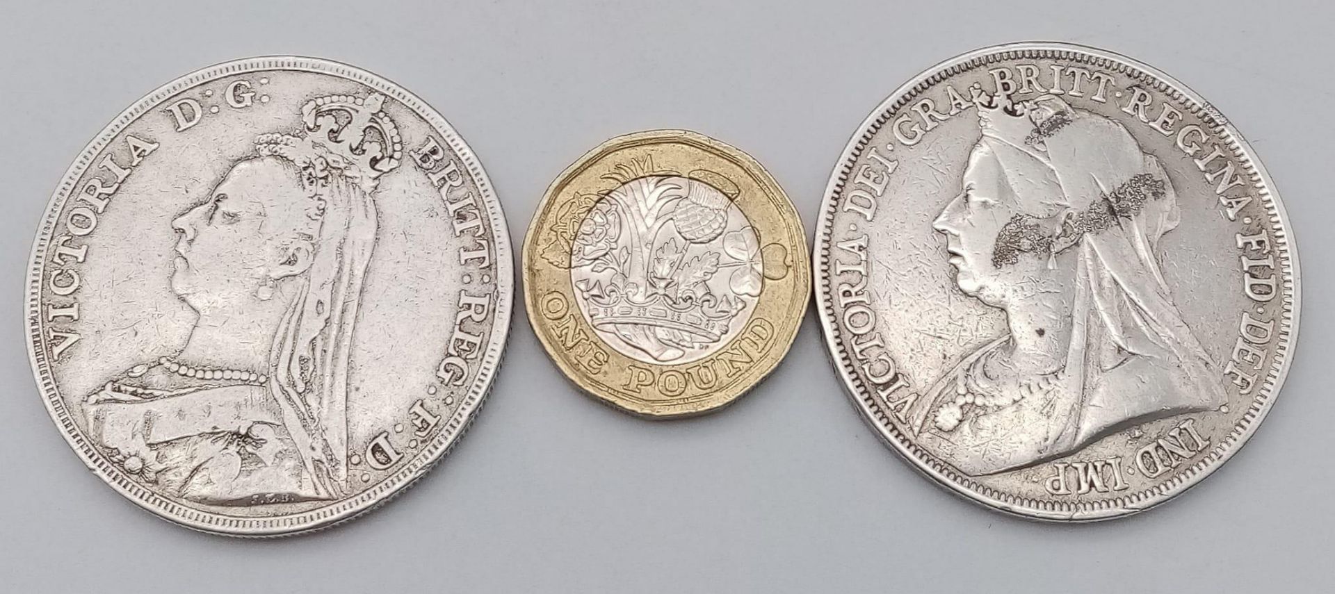 Two Queen Victoria Silver Crowns - 1892 and 1893. Please see photos for conditions. - Image 3 of 3