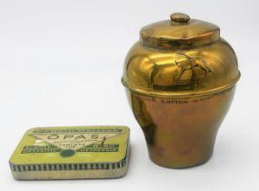 A Vintage Lipton Brass Tea Caddy Plus an Empty Tin of Dr Hugh Macleans Stomach Digestive Tablets!