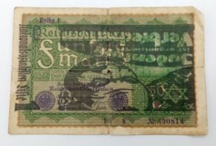 3 rd Reich Anti Sematic Inflation Money. A real bank note that has been over printed with anti-
