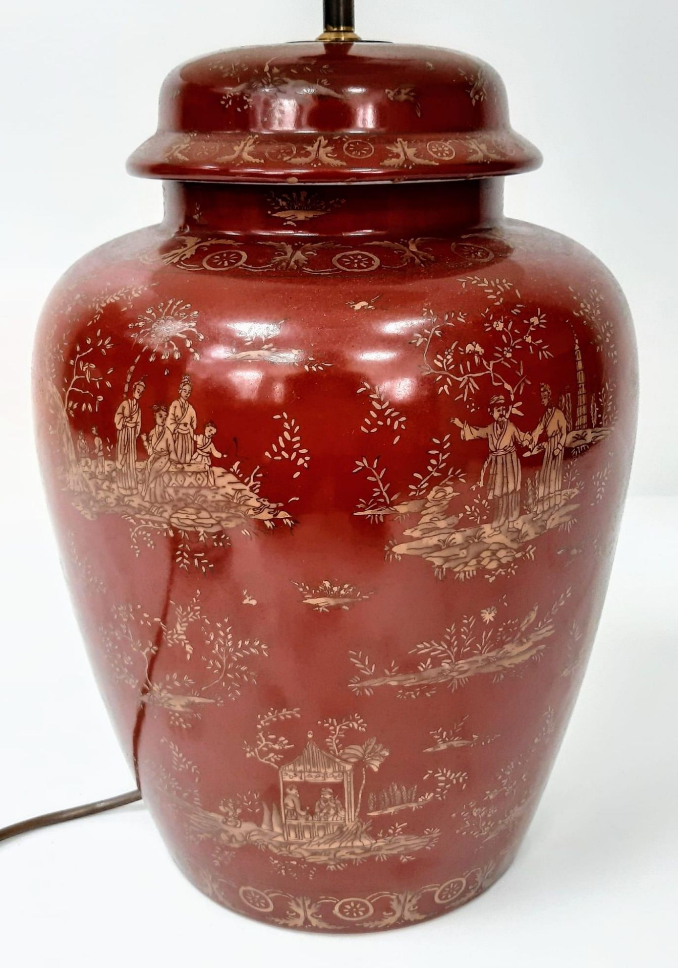 An Antique Chinese Large Vase Lamp Conversion. Wonderful red glaze with decorative gilded - Image 2 of 7