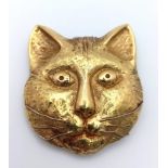 An 18K Yellow Gold (tested) Pussy Face Pendant! 3.5cm x 3cm. 11.45g weight.