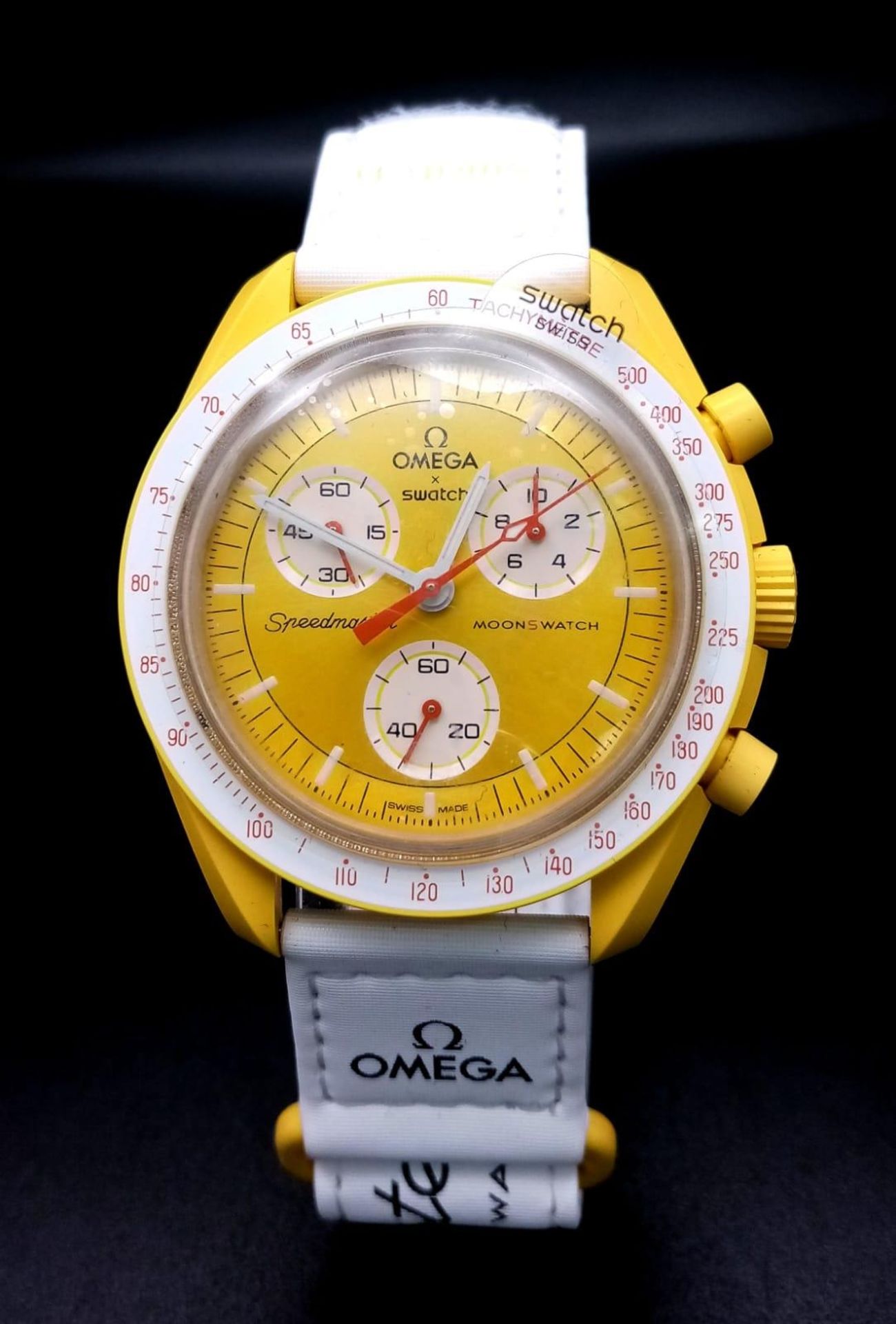 An Omega X Swatch Bioceramic Chronograph Mission To The Sun Watch. Yellow ceramic case - 42mm. - Bild 2 aus 6