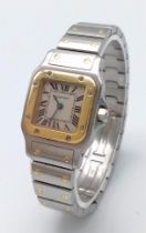 A Cartier Bi-Metal Santos Quartz Ladies Watch. Stainless steel bracelet with gold screws. Bi-metal