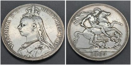 An 1889 Queen Victoria Silver Crown. EF+ grade but please see photos.