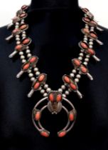 A Vintage High-Grade Silver (tested) Native American Navajo Indian Tribal Necklace. Silver baubles