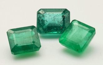 Three Natural Colour, Untreated, Colombian Emeralds. Emerald Cut. Sizes 0.85, 0.89 and 1.12 Carats.