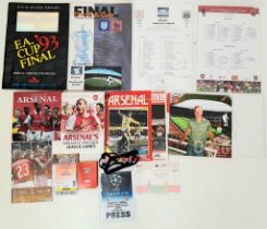 Arsenal programmes from the 1980's/90's/2000's, including the 1993 FA Cup final v Sheff Weds; the