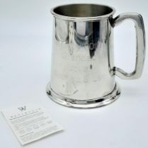 A top quality pewter tankard made by Wentworth, Sheffield, England and the inscription: "Happy