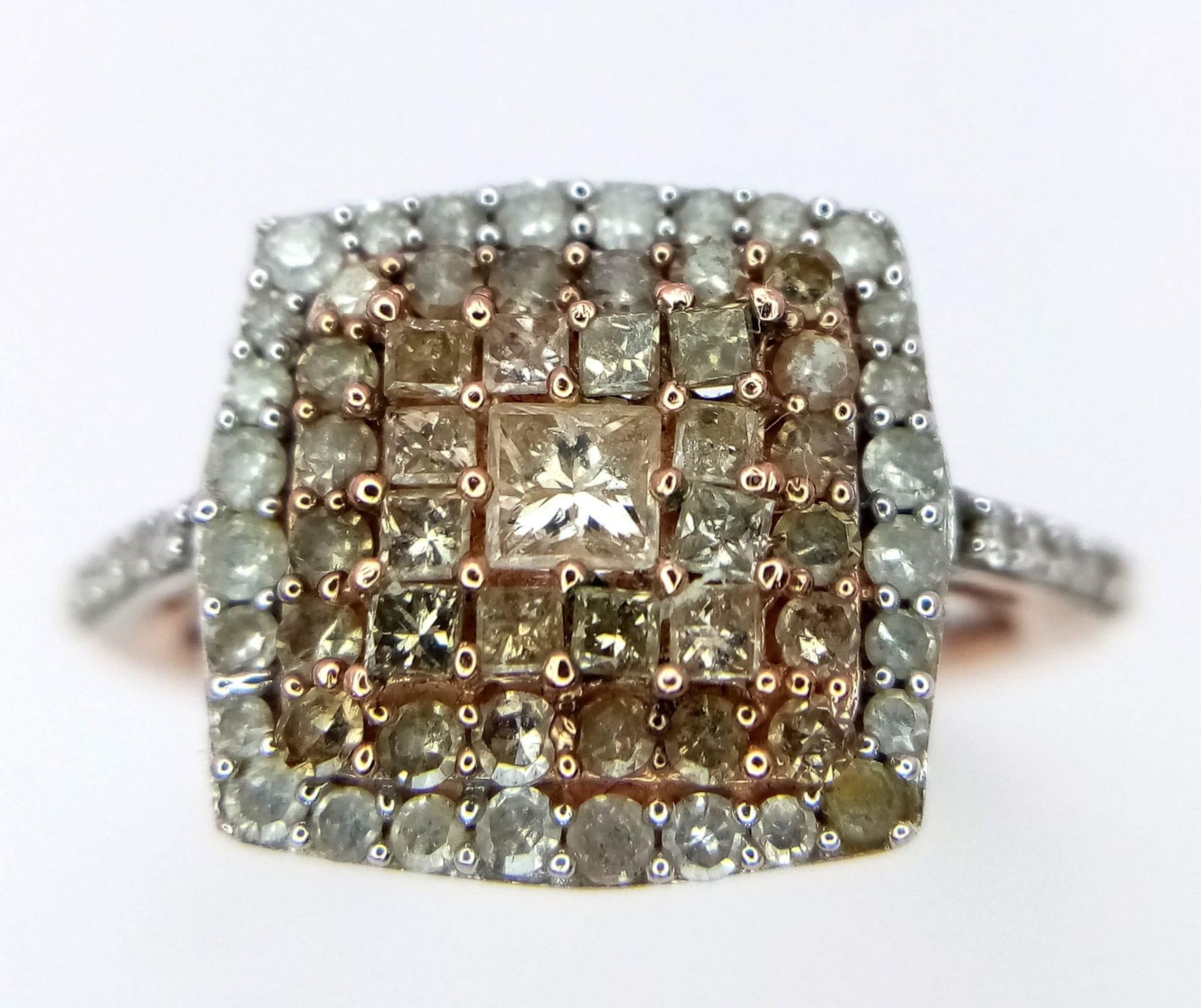 A FANCY 9K ROSE GOLD 0.60CT DIAMOND CLUSTER RING. TOTAL WEIGHT 2.1G. SIZE L 1/2 - Image 2 of 4