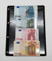 A Small Euro Note Collection. 5, 10, 20 and 50 Euro note.