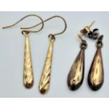 2 PAIRS OF 9K GOLD DROP EARRINGS . 1.6gms