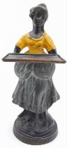 An Antique, Late 19th Century Character Bronze Sculpture. A servant lady with carrying tray.