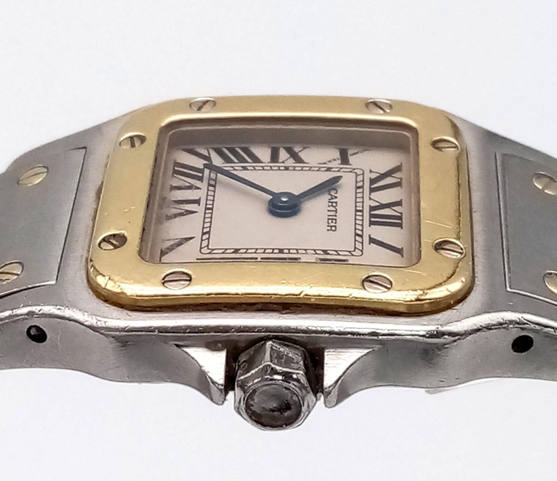 A Cartier Bi-Metal Santos Quartz Ladies Watch. Stainless steel bracelet with gold screws. Bi-metal - Image 4 of 9