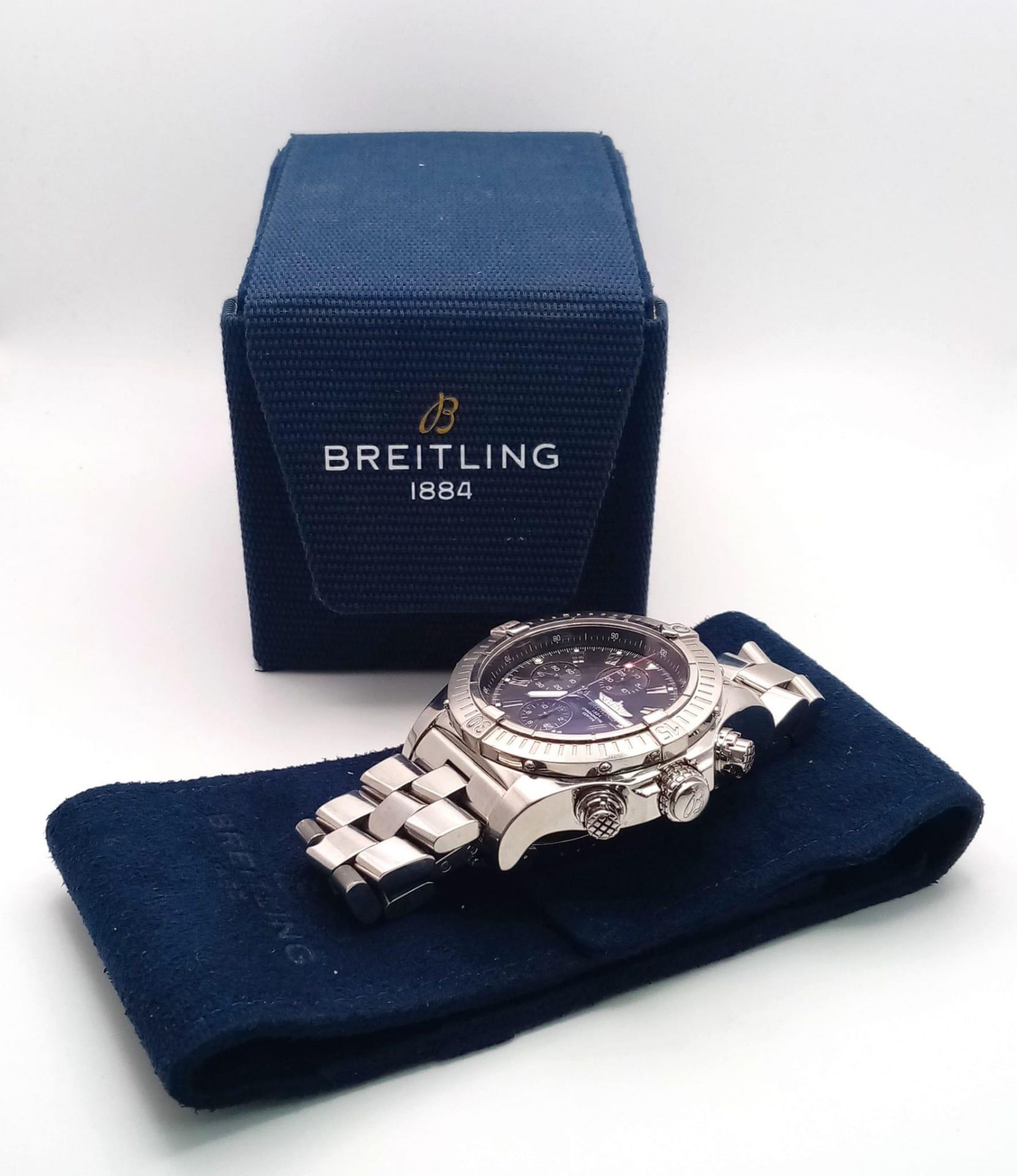 A"BREITLING"CHRONOMETRE IN STAINLESS STEEL WITH 3 SUBDIALS AND COMES IN ITS ORIGINAL BOX . VERY GOOD - Bild 9 aus 9
