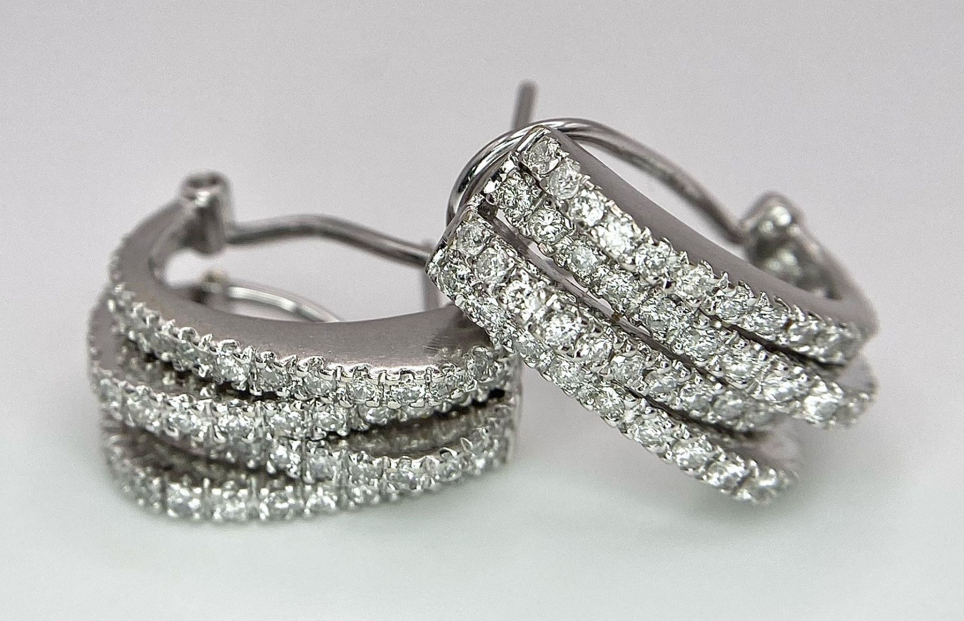 A PAIR OF 18K WHITE GOLD DIAMOND EARRINGS. TOTAL WEIGHT 9.8G - Image 2 of 9