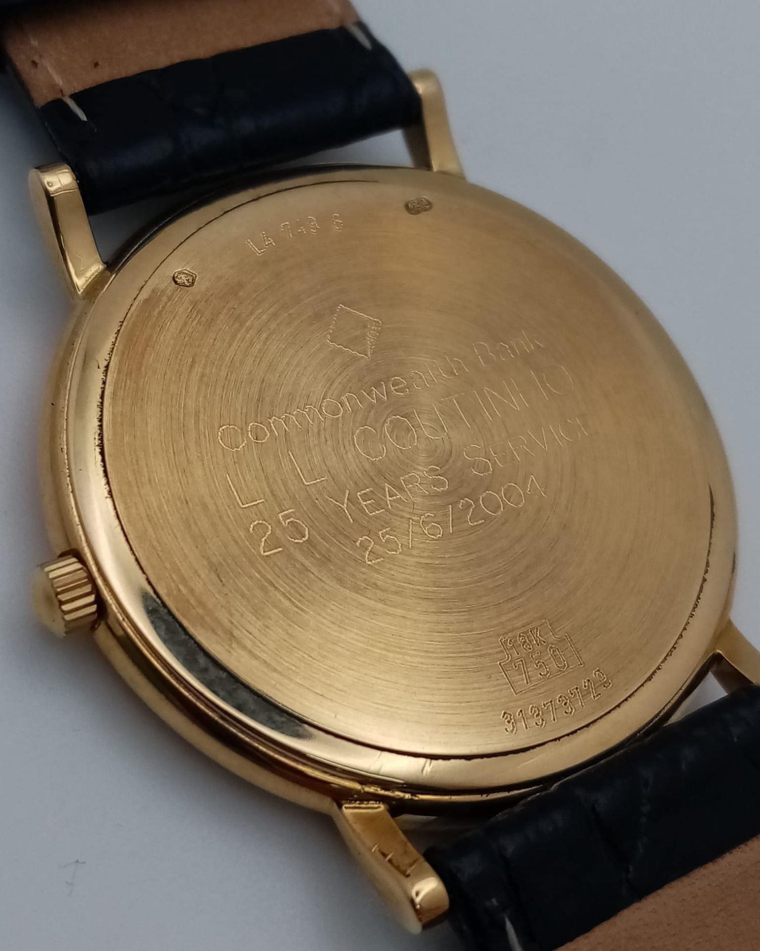 A Longine 18K Gold Cased Gents Watch. Black leather strap. 18k gold case - 33mm. Gilded dial with - Bild 11 aus 11